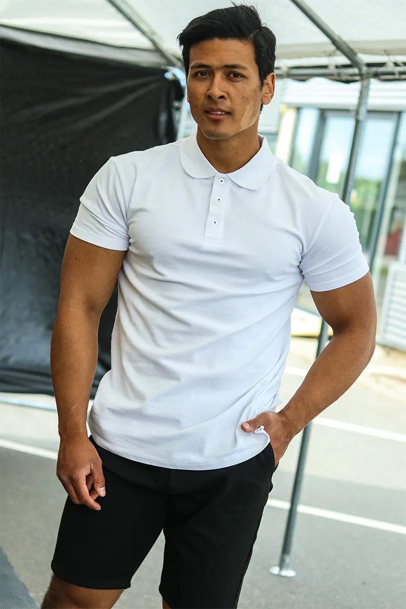   Basic Brand  Muscle Fit Stretch Polo SS White