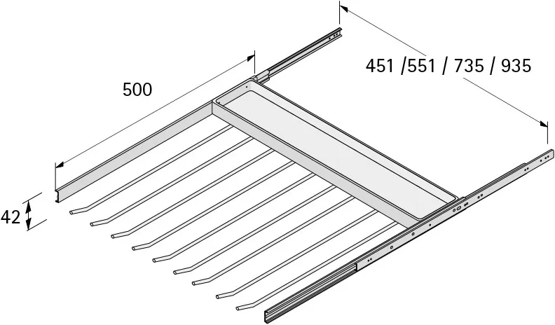 BROEKHOUDER UITTREK HETTICH CE staal*onder plank*735x500x37