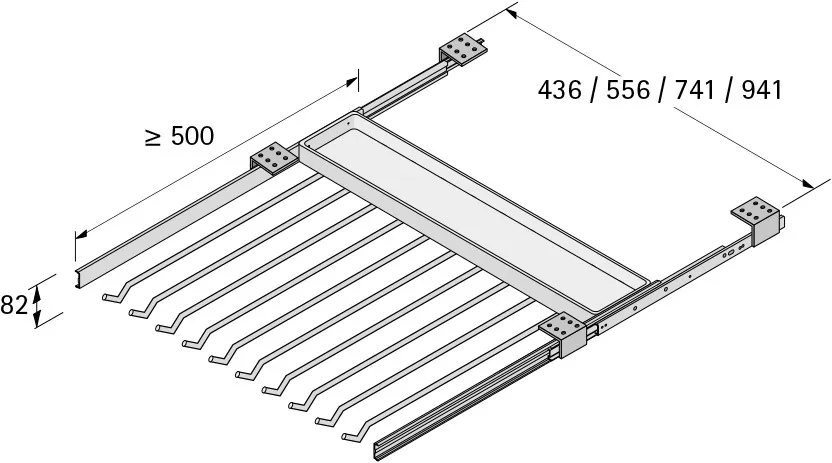 BROEKHOUDER UITTREK HETTICH CE staal*onder plank*735x500x37