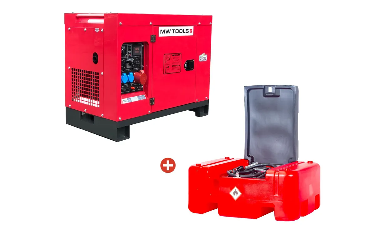 Complete power pack met dieselgenerator 10kW en externe dieseltank 210 liter. MW Tools