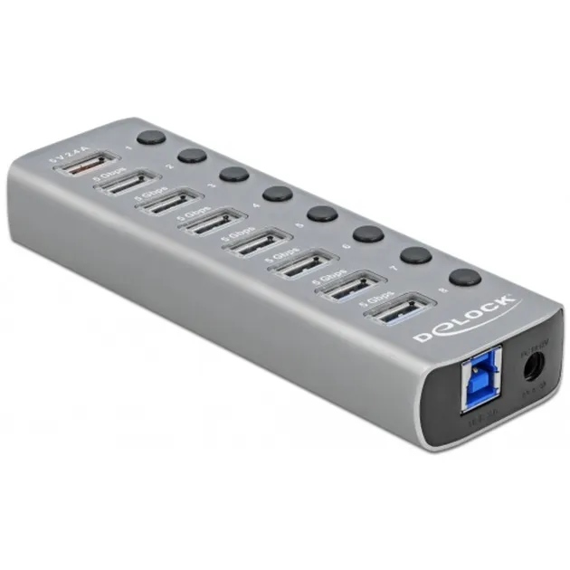 DELOCK USB 3.2 GEN 1 HUB MET 7 POORTEN USBHUB (GRIJS)