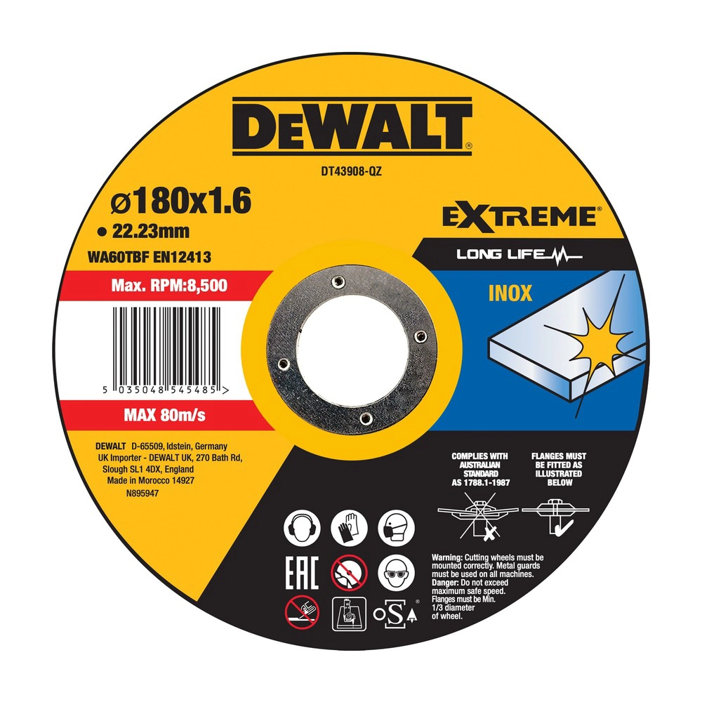 DeWALT Extreme 2X Doorslijpschijf RVS 180x1,6x22,2mm