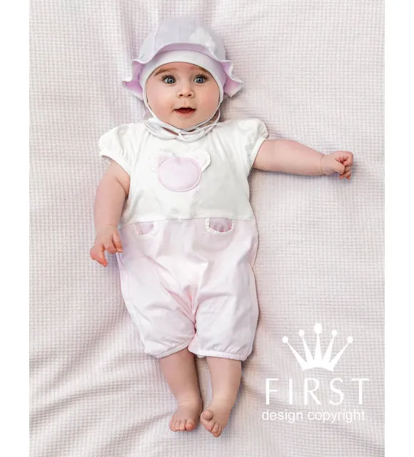 FirstFirst Zomerpakje met Beertje Roze/Wit
