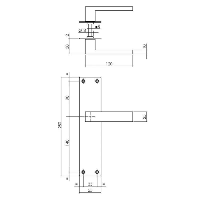 Intersteel Deurkruk Amsterdam met schild 250x55x2mm blind zwart