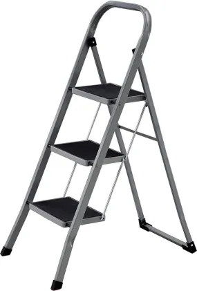 Klaptrap Met 3 Treden, Trapladder, Ladder, 20 Cm Brede Treden Met Anti-Slip Rubberen Matten, Anti-Slip Voeten, Met Leuning, Tot 