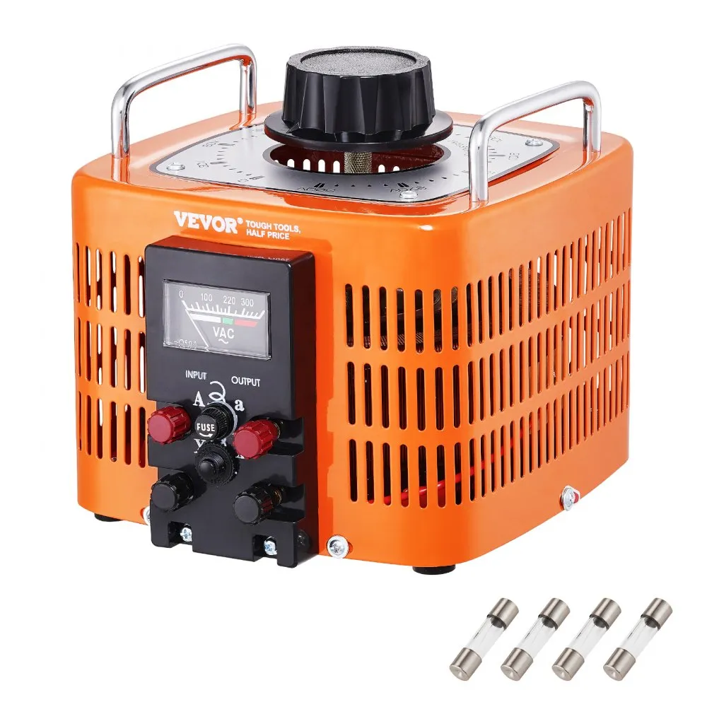 VEVOR AUTOMATISCHE VARIABELE SPANNINGSTRANSFORMATOR 3000VA 10A INGANG 230V UITGANG 0300V ACSPANNINGSREGELAAR 4 ZEKERINGEN THER