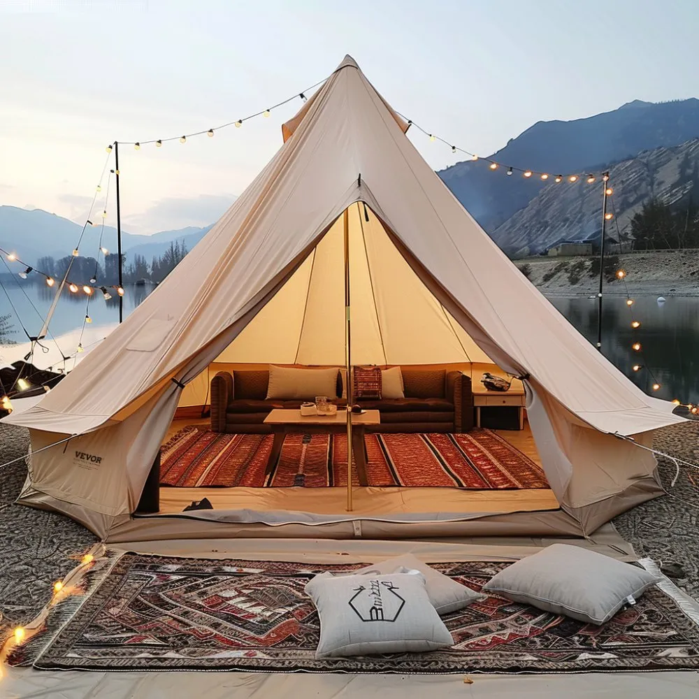 VEVOR BELL TENT 7 X 3,5 M YURTTENT TC KATOEN EN ZWARE IJZEREN PALEN MET EEN PVCGRONDZEIL CAMPINGTENT 12PERSOONS FAMILIETENT 12