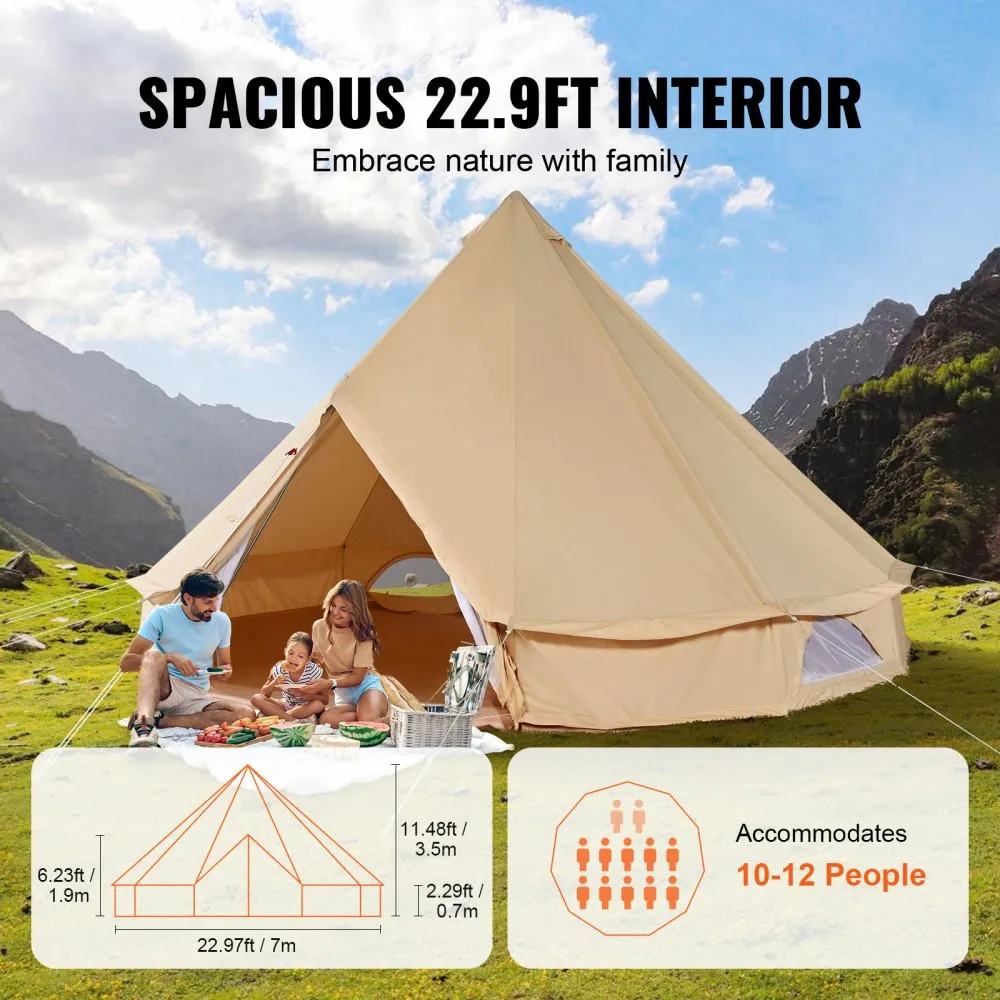 VEVOR BELL TENT 7 X 3,5 M YURTTENT TC KATOEN EN ZWARE IJZEREN PALEN MET EEN PVCGRONDZEIL CAMPINGTENT 12PERSOONS FAMILIETENT 12
