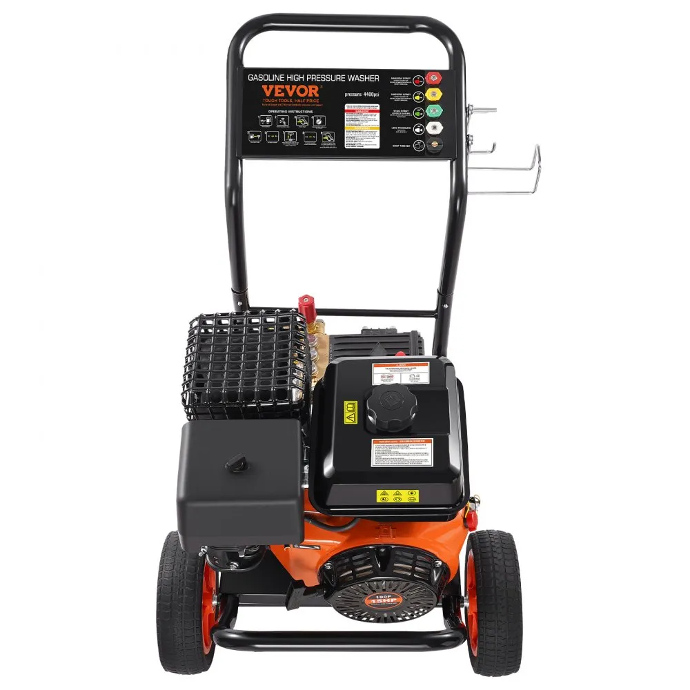 VEVOR benzine hogedrukreiniger 4400PSI 15L/min 2.6GPM met 5 sproeiersset voor auto's