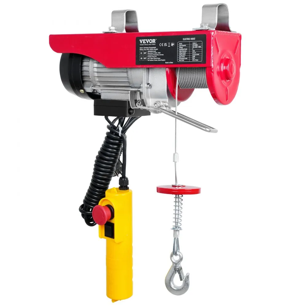 VEVOR Elektrische Lier 125 kg tot 250 kg hefhoogte 12 m Kabeltakelmotorlier 510 W koperen motorkatrol 10 m/min hijssnelheid take