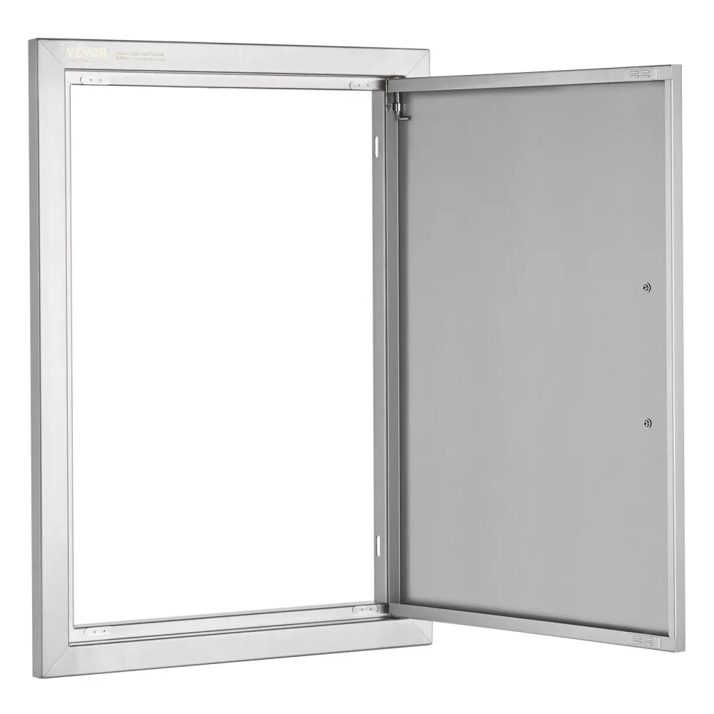 VEVOR Grilltoegangsdeur, 432 x 610 x 46 mm, enkele buitenkeukendeur, inbouw roestvrijstalen deur, verticale wanddeur met handgre