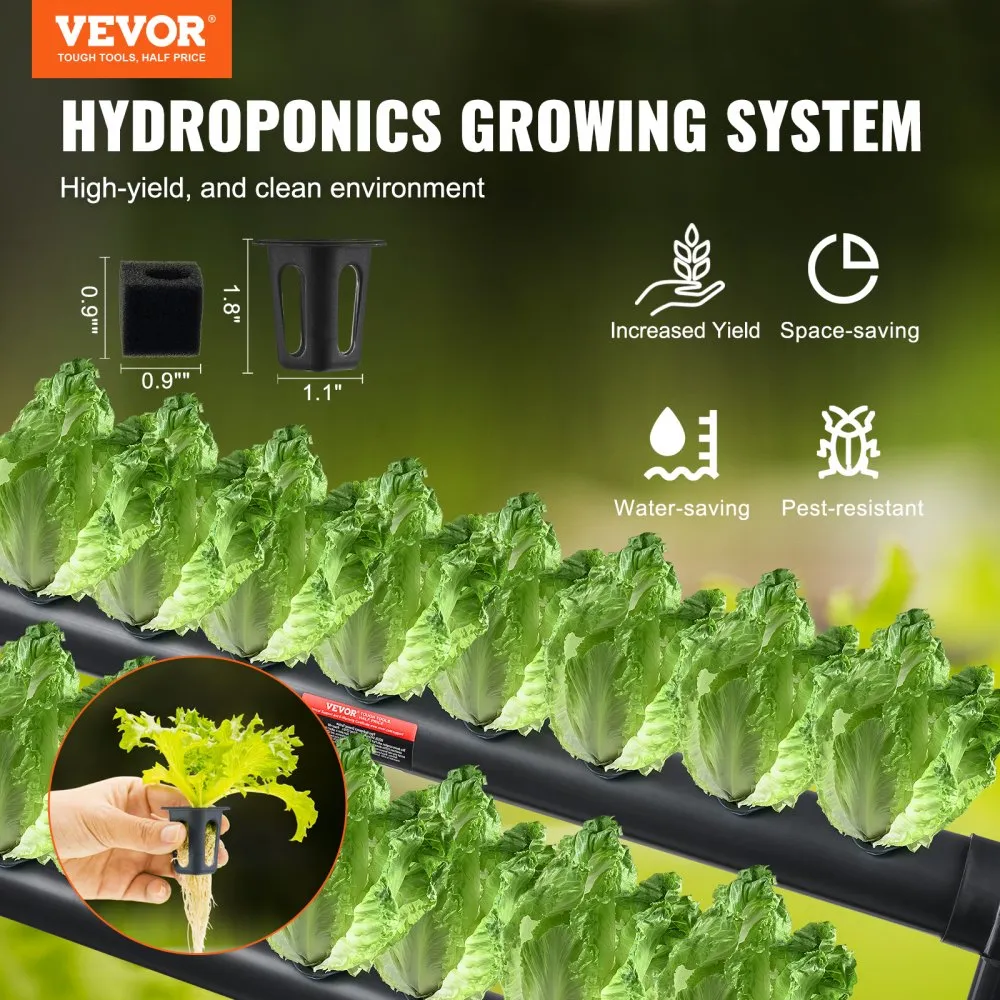 VEVOR HYDROCULTUUR KWEEKSYSTEEM, 36 LOCATIES, 4 LAGEN, DONKERGRIJZE PVCBUIZEN, HYDROCULTUUR KWEEKSET MET WATERPOMP, TIMER, MAND