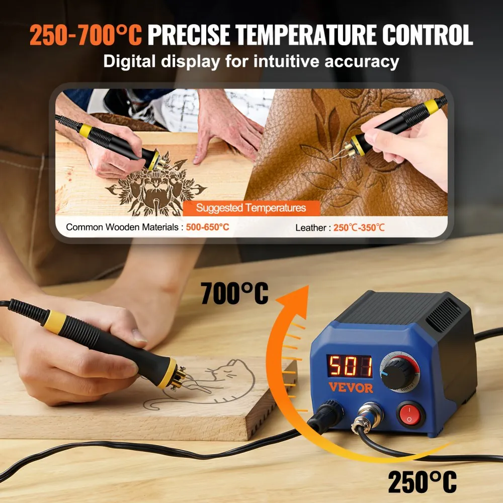 VEVOR Professioneel houtbrandergereedschap pyrografie, pyrografieset met dubbele pen en pyrografieapparaat met dubbele aansluiti