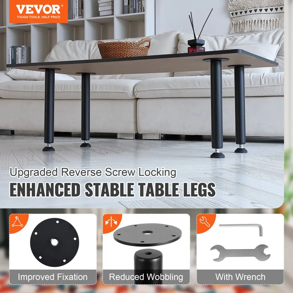 VEVOR set van 4 tafelpoten, in hoogte verstelbare tafellopers, 406 mm hoog, 110 mm montageplaat, koolstofstaal, matzwarte poeder
