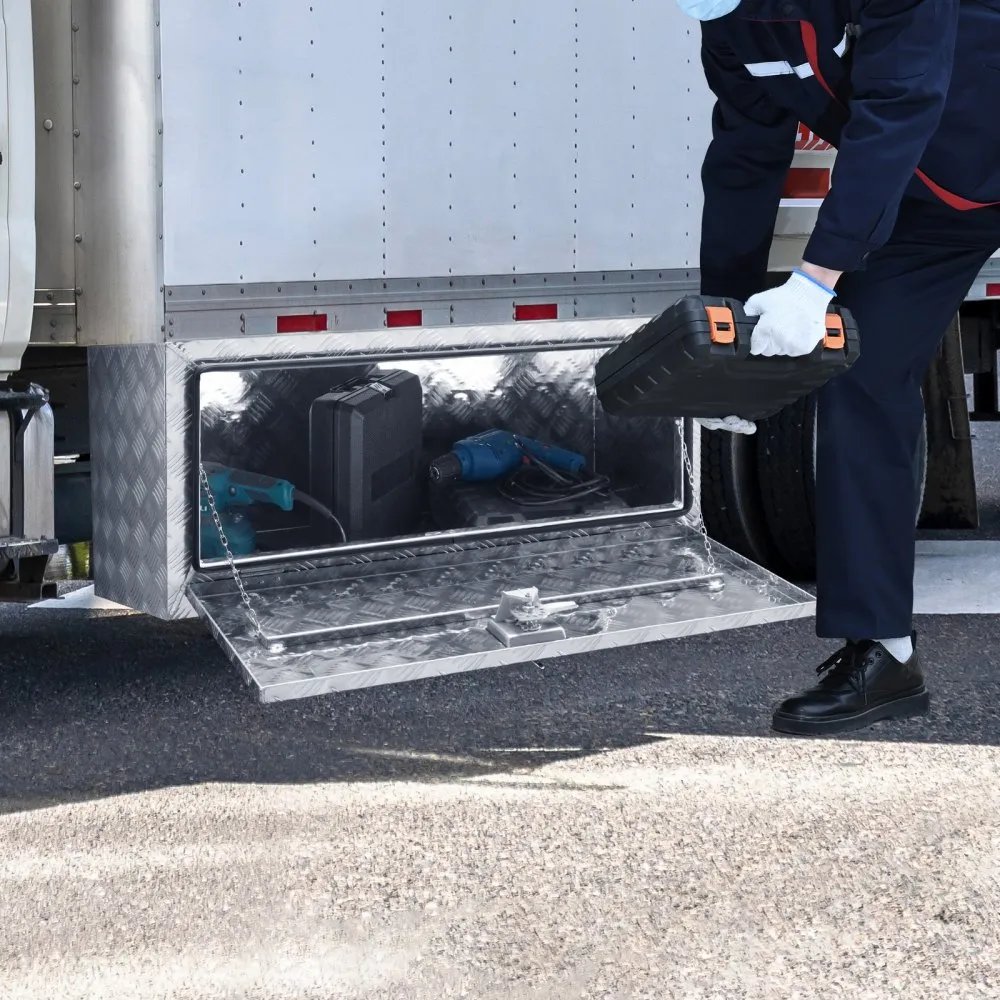 VEVOR UNDERBODY TRUCK BOX, 914X610X610MM PICKUP OPBERGDOOS, ALUMINIUM DIAMANTPLAAT GEREEDSCHAPSKIST MET SLOT EN SLEUTELS, WATER