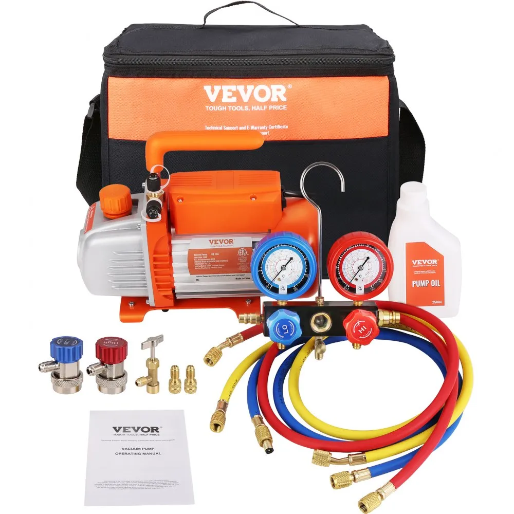 VEVOR VACUüMPOMP 128L/MIN VACUUMPOMP A2L EXPLOSIEVEILIG 180W AC 220V/50HZ 1440RPM 55276BAR 200ML OLIE CAPACITEIT HVAC VACUüMAPP
