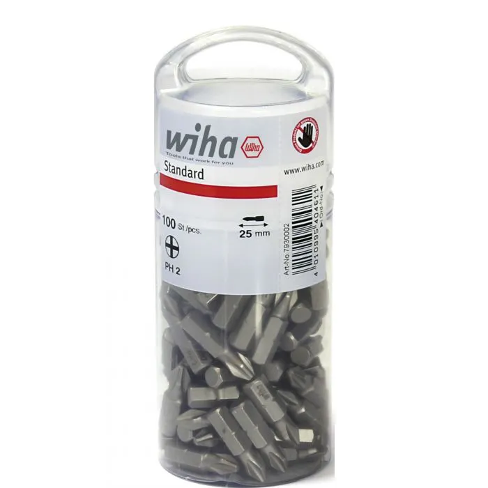 WIHA 7929ZPH BITS STANDAARD  PH2 PHILIPS  25 MM  1/4"  100 STUKS  40461
