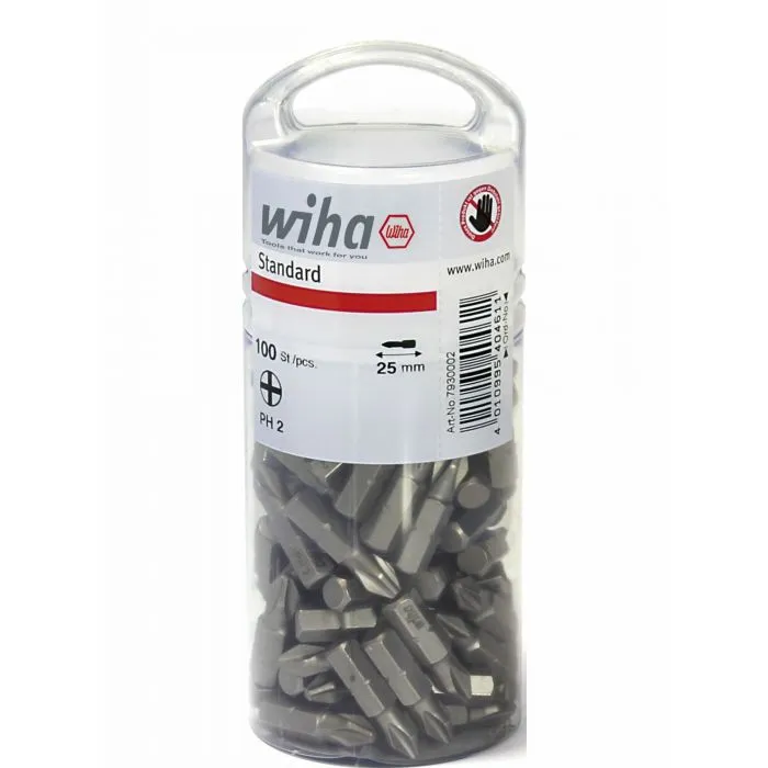 WIHA 7929ZPH BITS STANDAARD  PH2 PHILIPS  25 MM  1/4"  100 STUKS  40461